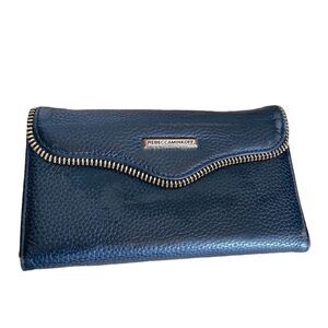 Rebecca Minkoff Cell Phone Wallet Black Pebbled Leather Clutch Gold Zip